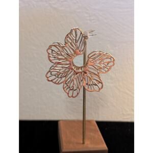 Cut Out Gold Tone Large Floral Post Cuff Hoop Earrings